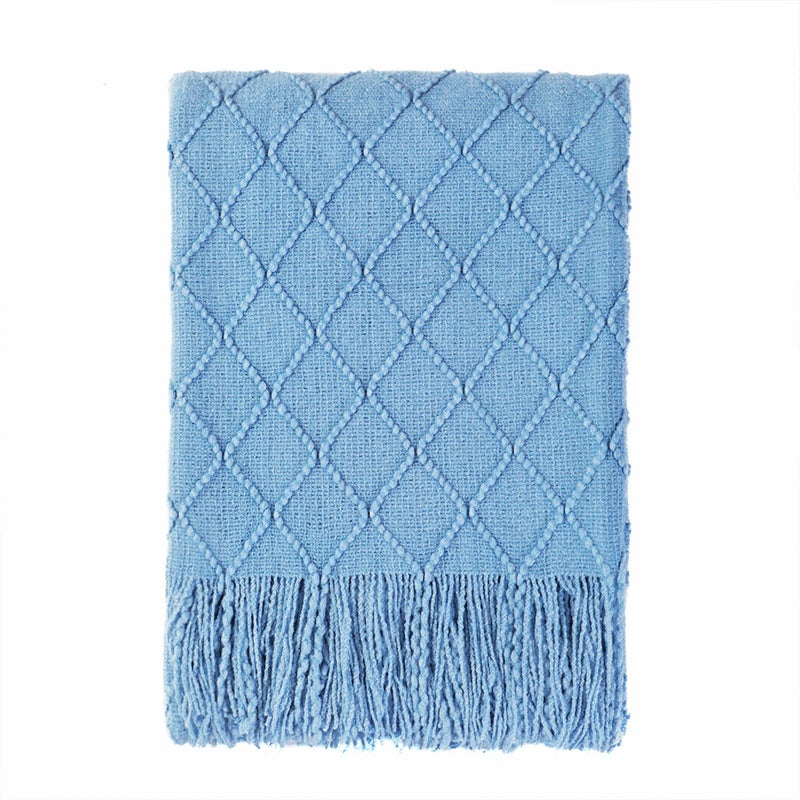 BOURINA Blue Throw Blanket 50x60 Inches Throw Textured Solid Soft Sofa Couch Decorative Knit Blanket - Image 1